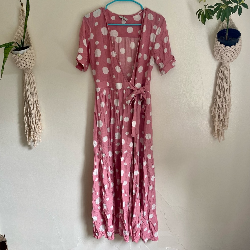 French Paris Pink Polkadot Midi Wrap Dress